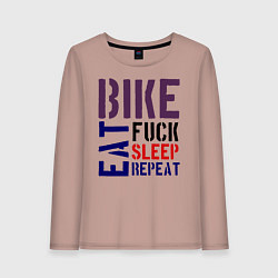 Лонгслив хлопковый женский Bike eat sleep repeat, цвет: пыльно-розовый