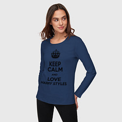 Лонгслив хлопковый женский Keep Calm & Love Harry Styles, цвет: тёмно-синий — фото 2