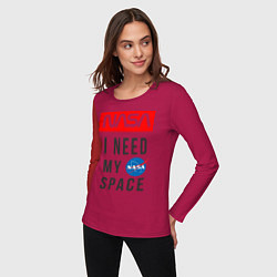Лонгслив хлопковый женский Nasa i need my space, цвет: маджента — фото 2