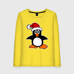 Лонгслив хлопковый женский Новогодний пингвин, цвет: желтый