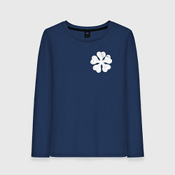 Лонгслив хлопковый женский ЧЁРНЫЙ КЛЕВЕР НА СПИНЕ, цвет: тёмно-синий