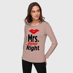 Лонгслив хлопковый женский Mrs. always right, цвет: пыльно-розовый — фото 2