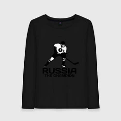 Лонгслив хлопковый женский Russia: Hockey Champion, цвет: черный