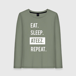 Лонгслив хлопковый женский ЕСТЬ СПАТЬ ATEEZ ПОВТОРИТЬ, цвет: авокадо