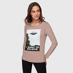 Лонгслив хлопковый женский I WANT TO BELIEVE, цвет: пыльно-розовый — фото 2