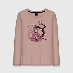 Лонгслив хлопковый женский Будда Сакура цвета пыльно-розовый — фото 1
