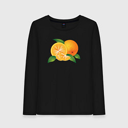 Лонгслив хлопковый женский Апельсины, цвет: черный