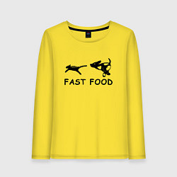 Лонгслив хлопковый женский Fast food черный, цвет: желтый