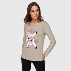 Лонгслив хлопковый женский Dabbing Unicorn, цвет: миндальный — фото 2