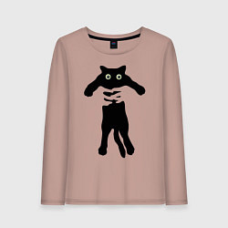 Лонгслив хлопковый женский Черный кот в руках, цвет: пыльно-розовый