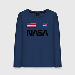 Лонгслив хлопковый женский NASA НАСА, цвет: тёмно-синий