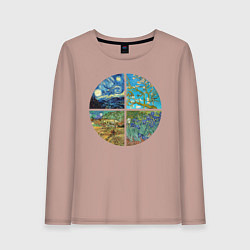 Лонгслив хлопковый женский Ван Гог Картины, цвет: пыльно-розовый