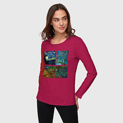 Лонгслив хлопковый женский Ван Гог картины, цвет: маджента — фото 2