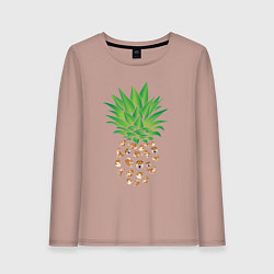 Лонгслив хлопковый женский Ананас из собак Акита, цвет: пыльно-розовый