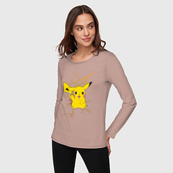 Лонгслив хлопковый женский Pikachu, цвет: пыльно-розовый — фото 2