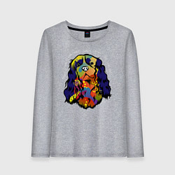 Лонгслив хлопковый женский Берегись кавалер кинг спаниеля, цвет: меланж