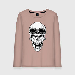 Лонгслив хлопковый женский Skull and glasses, цвет: пыльно-розовый