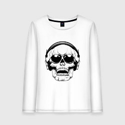 Лонгслив хлопковый женский Skull Music lover, цвет: белый