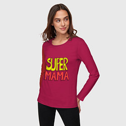 Лонгслив хлопковый женский Супер мама, цвет: маджента — фото 2