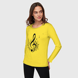 Лонгслив хлопковый женский Скрипичный ключ ноты по кругу, цвет: желтый — фото 2