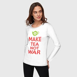 Лонгслив хлопковый женский Make tea not war, цвет: белый — фото 2