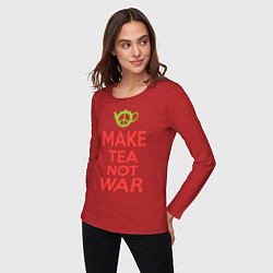 Лонгслив хлопковый женский Make tea not war, цвет: красный — фото 2