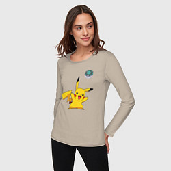 Лонгслив хлопковый женский Pokemon pikachu 1, цвет: миндальный — фото 2