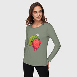 Лонгслив хлопковый женский Довольная клубника, цвет: авокадо — фото 2