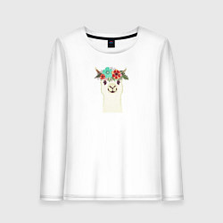 Женский лонгслив Милая лама альпака с цветами