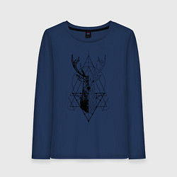 Лонгслив хлопковый женский Polygonal deer, цвет: тёмно-синий