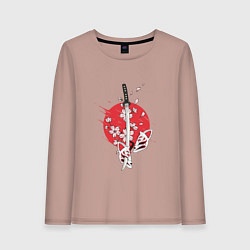 Лонгслив хлопковый женский Катана на фоне сакуры Z, цвет: пыльно-розовый