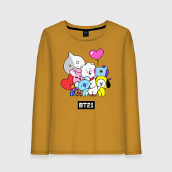 Лонгслив хлопковый женский BT21, цвет: горчичный