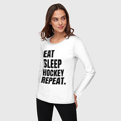 Лонгслив хлопковый женский EAT SLEEP HOCKEY REPEAT, цвет: белый — фото 2