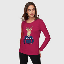 Лонгслив хлопковый женский Hipster Deer, цвет: маджента — фото 2