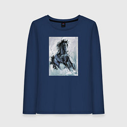 Лонгслив хлопковый женский Лошадь арт, цвет: тёмно-синий