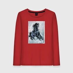 Лонгслив хлопковый женский Лошадь арт, цвет: красный