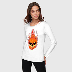 Лонгслив хлопковый женский Fire flame skull, цвет: белый — фото 2