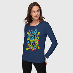 Лонгслив хлопковый женский Граффити Череп, цвет: тёмно-синий — фото 2
