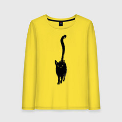 Лонгслив хлопковый женский Черный кот тушью, цвет: желтый