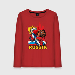 Лонгслив хлопковый женский Хоккей Россия, цвет: красный