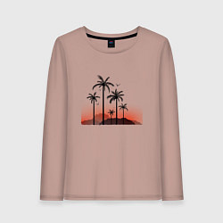 Лонгслив хлопковый женский Palm tree, цвет: пыльно-розовый