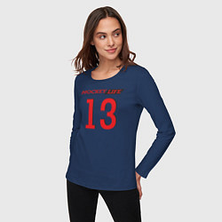 Лонгслив хлопковый женский Hockey life Number series, цвет: тёмно-синий — фото 2