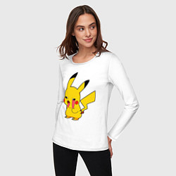 Лонгслив хлопковый женский Уставший Пикачу, цвет: белый — фото 2