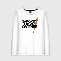 Лонгслив хлопковый женский Sarcasm is my only defense, цвет: белый