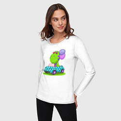 Лонгслив хлопковый женский Динозаврик в машине, цвет: белый — фото 2