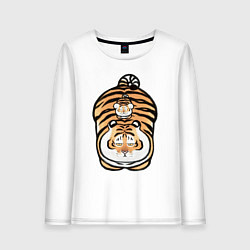 Лонгслив хлопковый женский Семейка тигров, цвет: белый