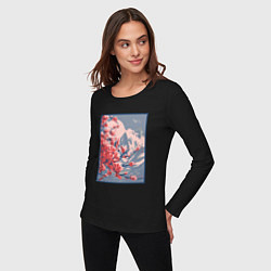 Лонгслив хлопковый женский Цветение Сакуры на фоне Фудзи, цвет: черный — фото 2