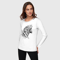 Лонгслив хлопковый женский Чёрно белый рисунок тигра, цвет: белый — фото 2