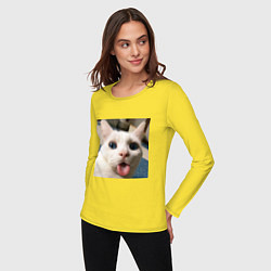 Лонгслив хлопковый женский Мем про кота, цвет: желтый — фото 2