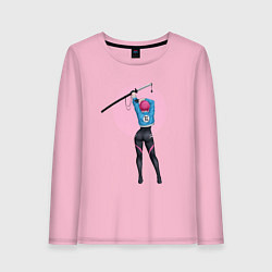 Лонгслив хлопковый женский Девушка-самурай, цвет: светло-розовый